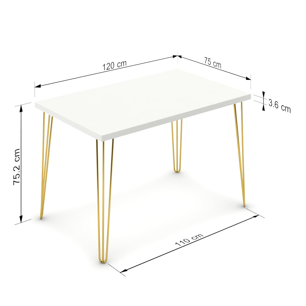 Étkezőasztal - Linga arany lábbal - Alpesi fehér, méret: 120x75