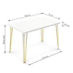Étkezőasztal - Linga arany lábbal - Alpesi fehér, méret: 120x75