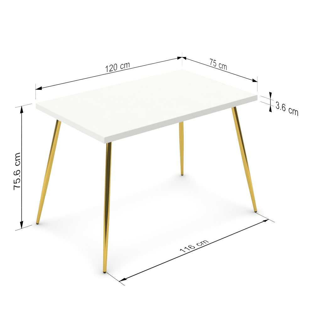 Étkezőasztal - Manu arany lábbal - Alpesi fehér, méret: 120x75