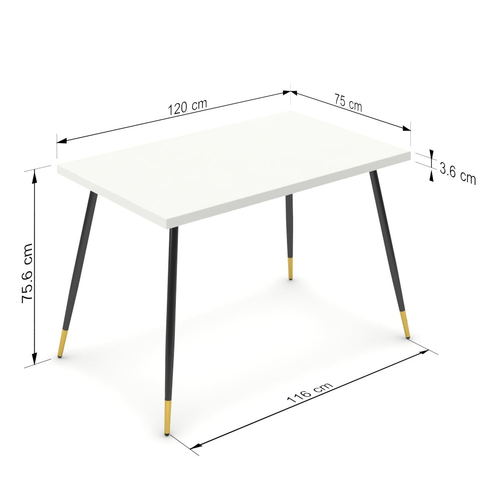 Étkezőasztal - Manu fekete és arany lábbal - Alpesi fehér, méret: 120x75