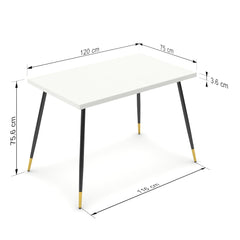 Étkezőasztal - Manu fekete és arany lábbal - Alpesi fehér, méret: 120x75