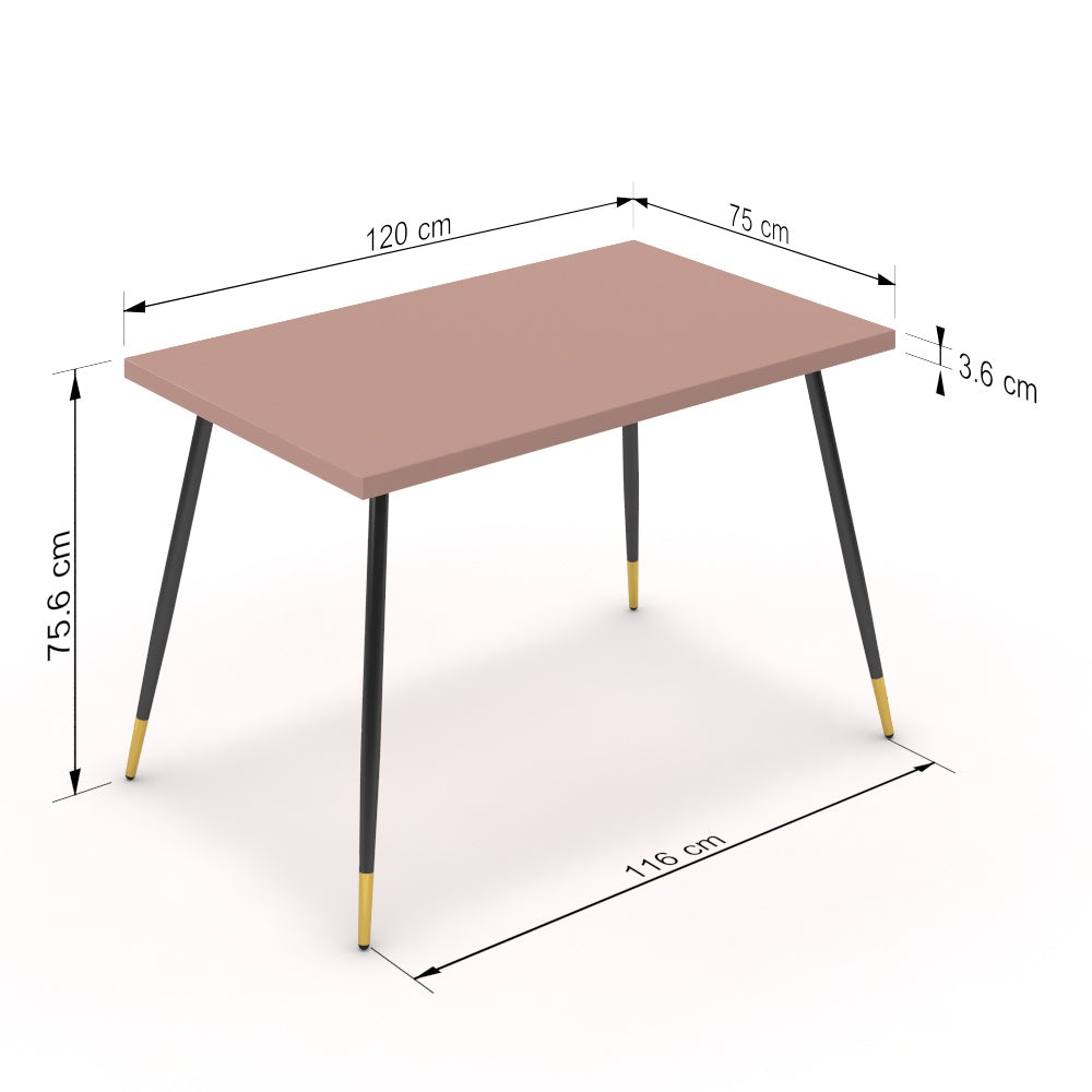 Étkezőasztal - Manu fekete és arany lábbal - Antik rózsaszín, méret: 120x75