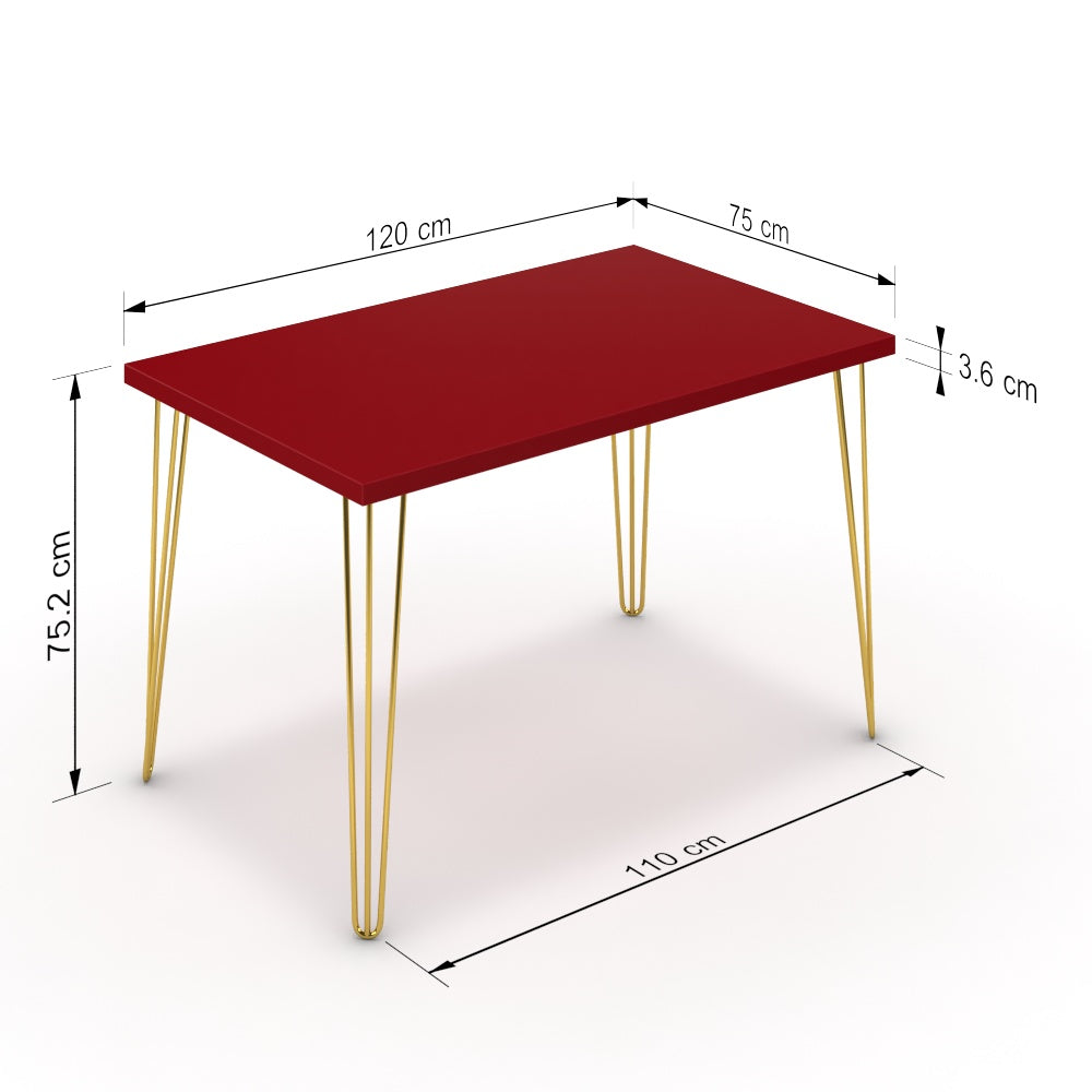 Étkezőasztal - Linga arany lábbal - Chilli piros, méret: 120x75