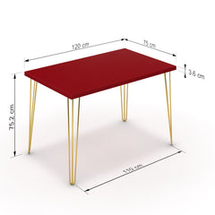 Étkezőasztal - Linga arany lábbal - Chilli piros, méret: 120x75