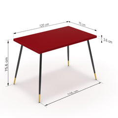 Étkezőasztal - Manu fekete és arany lábbal - Chilli piros, méret: 120x75