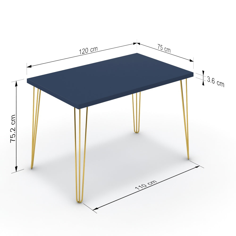 Étkezőasztal - Linga arany lábbal - Tiroli kék, méret: 120x75