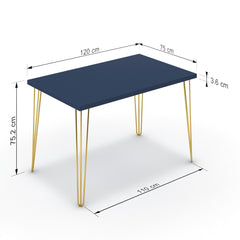 Étkezőasztal - Linga arany lábbal - Tiroli kék, méret: 120x75