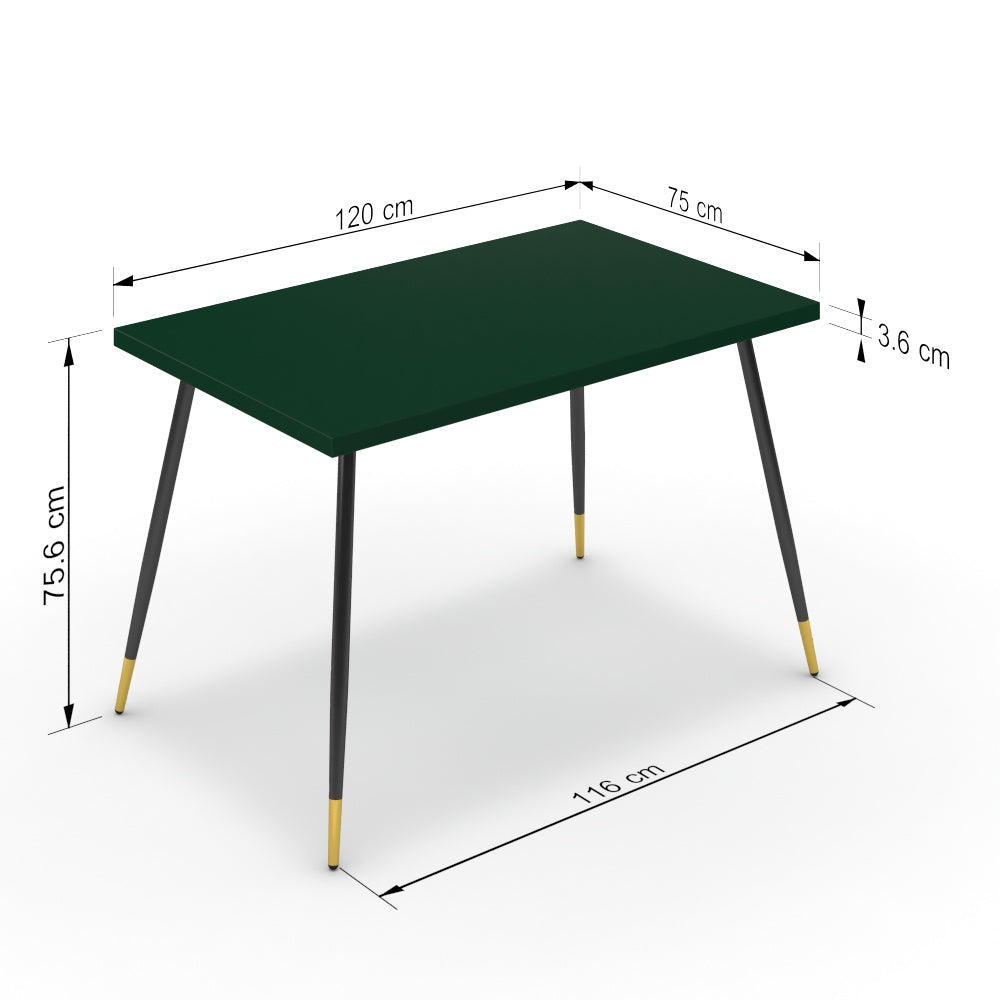 Étkezőasztal - Manu fekete és arany lábbal - Forest zöld, méret: 120x75