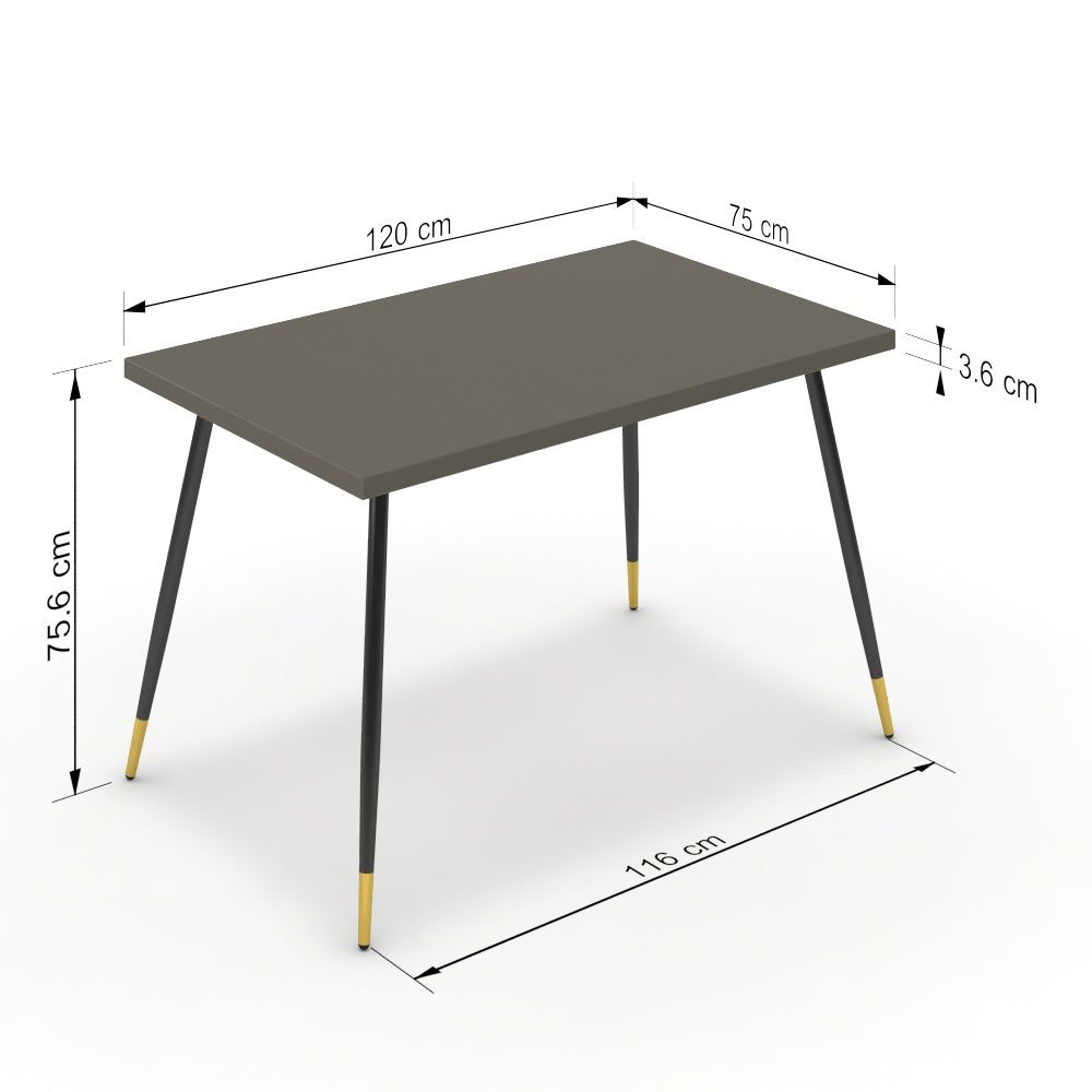 Étkezőasztal - Manu fekete és arany lábbal - Fosszil szürke, méret: 120x75