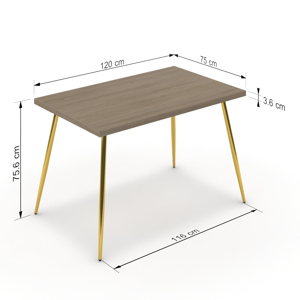 Étkezőasztal - Manu arany lábbal - Szürke Vicenza tölgy, méret: 120x75