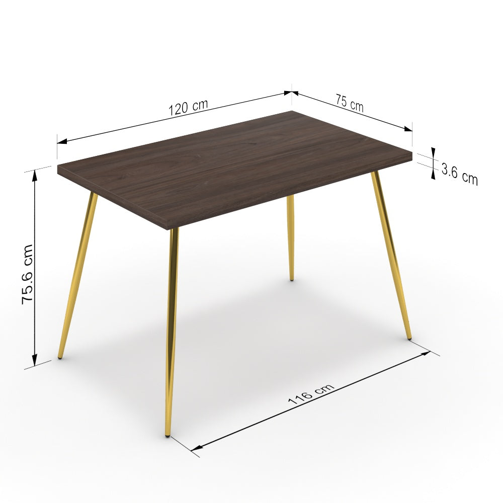 Étkezőasztal - Manu arany lábbal - Sötét rauna szil, méret: 120x75