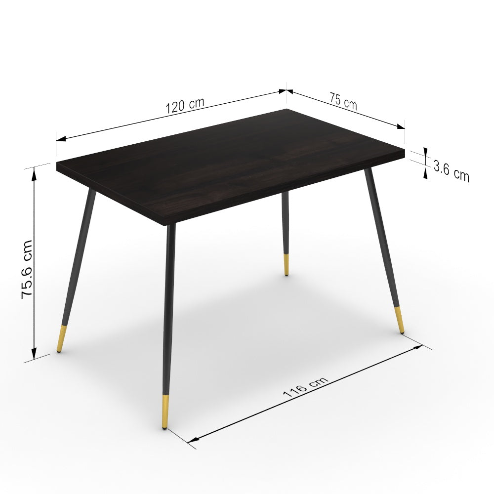 Étkezőasztal - Manu fekete és arany lábbal - Füstölt dió, méret: 120x75