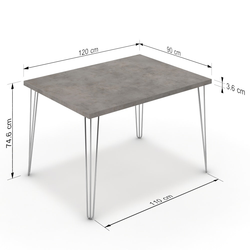 Étkezőasztal - Linga króm lábbal - Vil.szürke Chicago beton, méret: 120x90