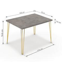 Étkezőasztal - Linga arany lábbal - Vil.szürke Chicago beton, méret: 120x90