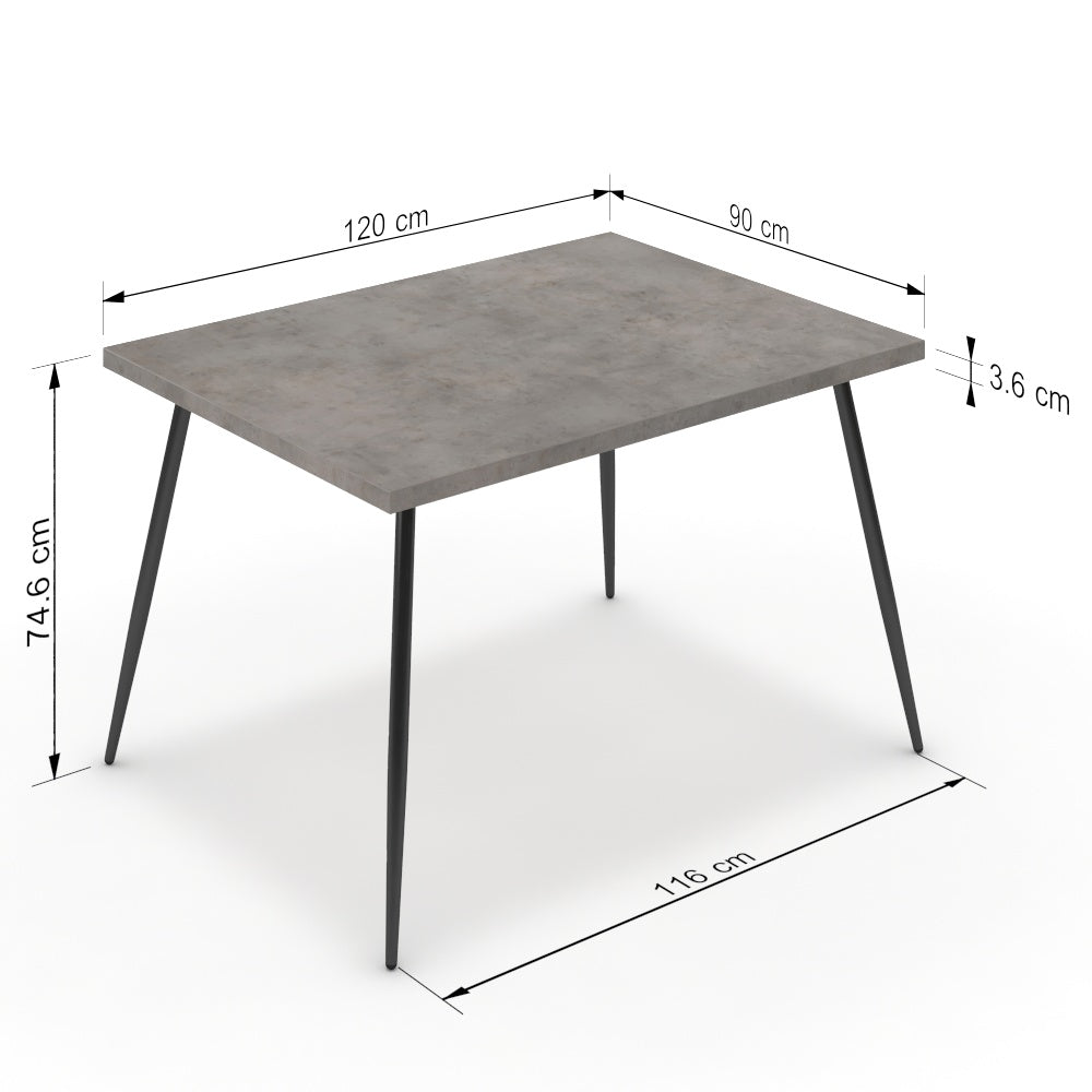 Étkezőasztal - Manu fekete lábbal - Vil.szürke Chicago beton, méret: 120x90