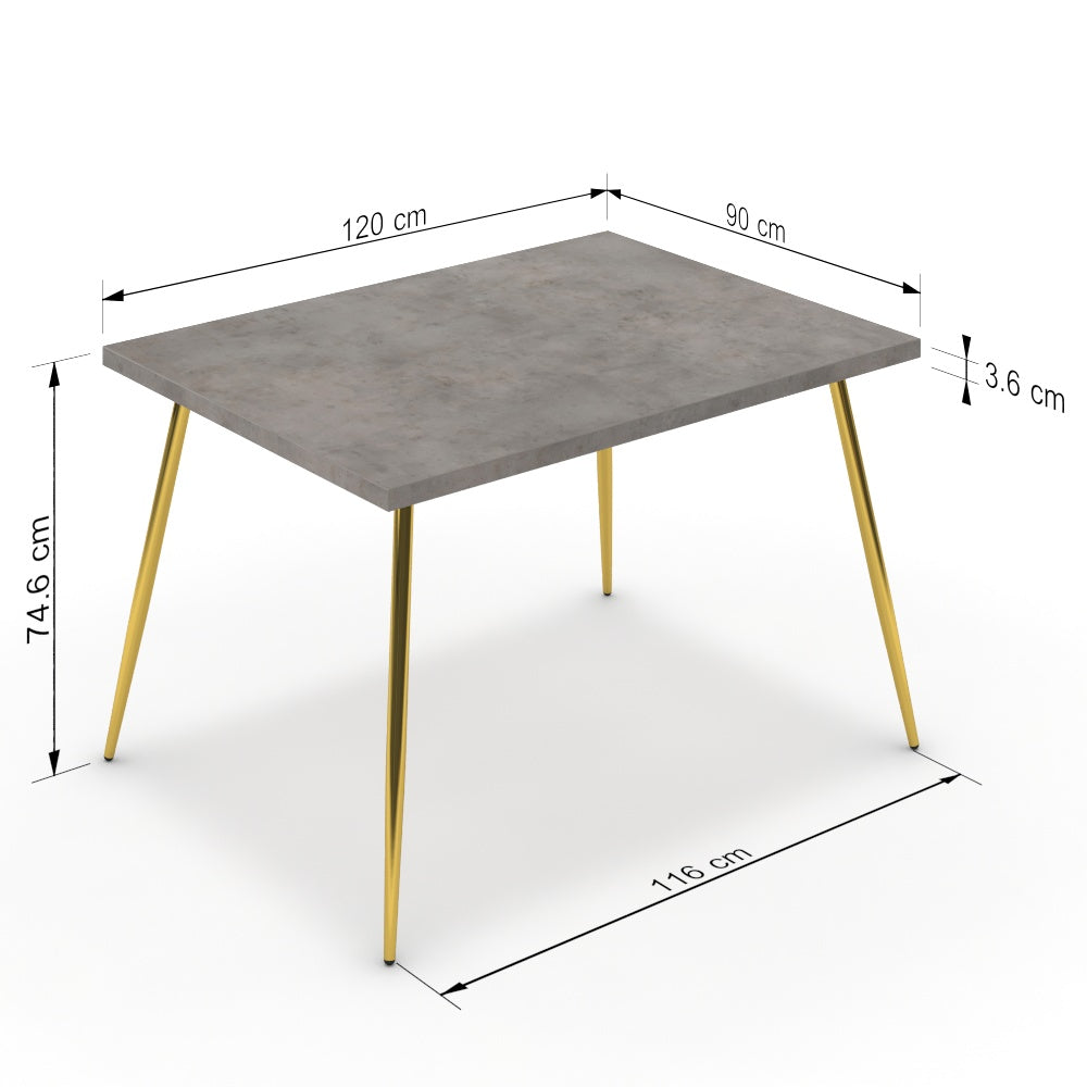 Étkezőasztal - Manu arany lábbal - Vil.szürke Chicago beton, méret: 120x90