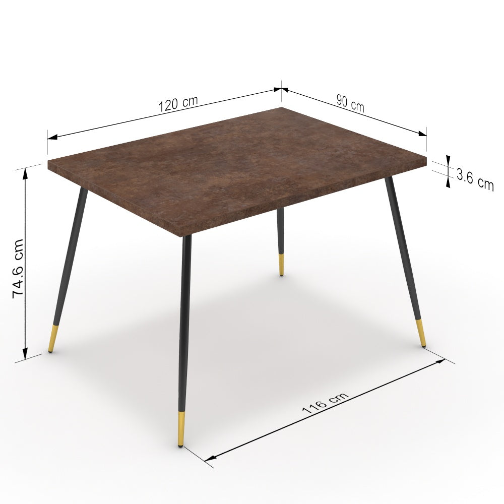 Étkezőasztal - Manu fekete és arany lábbal - Ferro bronz, méret: 120x90