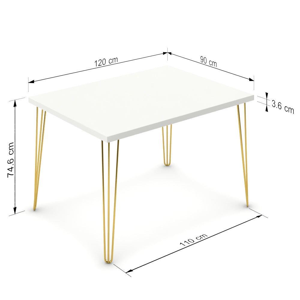 Étkezőasztal - Linga arany lábbal - Alpesi fehér, méret: 120x90