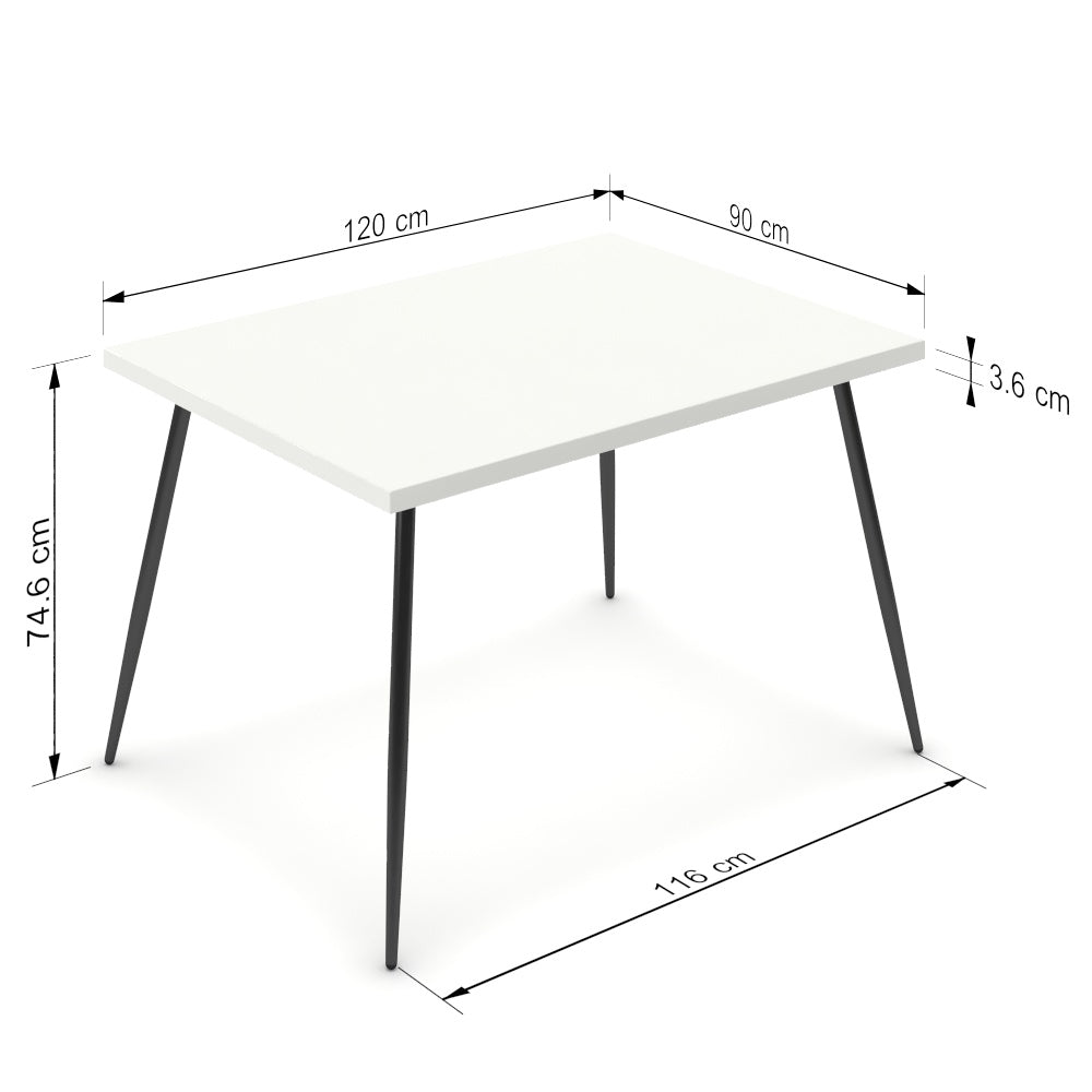 Étkezőasztal - Manu fekete lábbal - Alpesi fehér, méret: 120x90