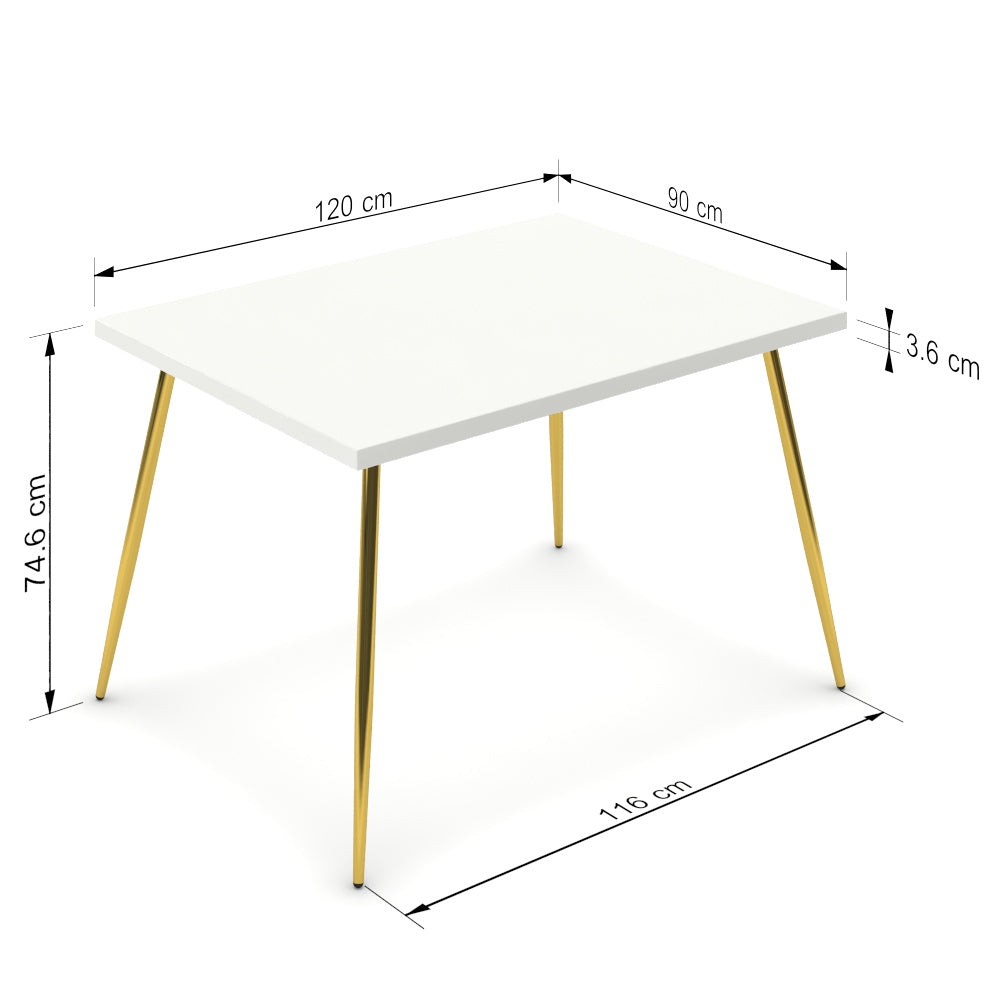 Étkezőasztal - Manu arany lábbal - Alpesi fehér, méret: 120x90