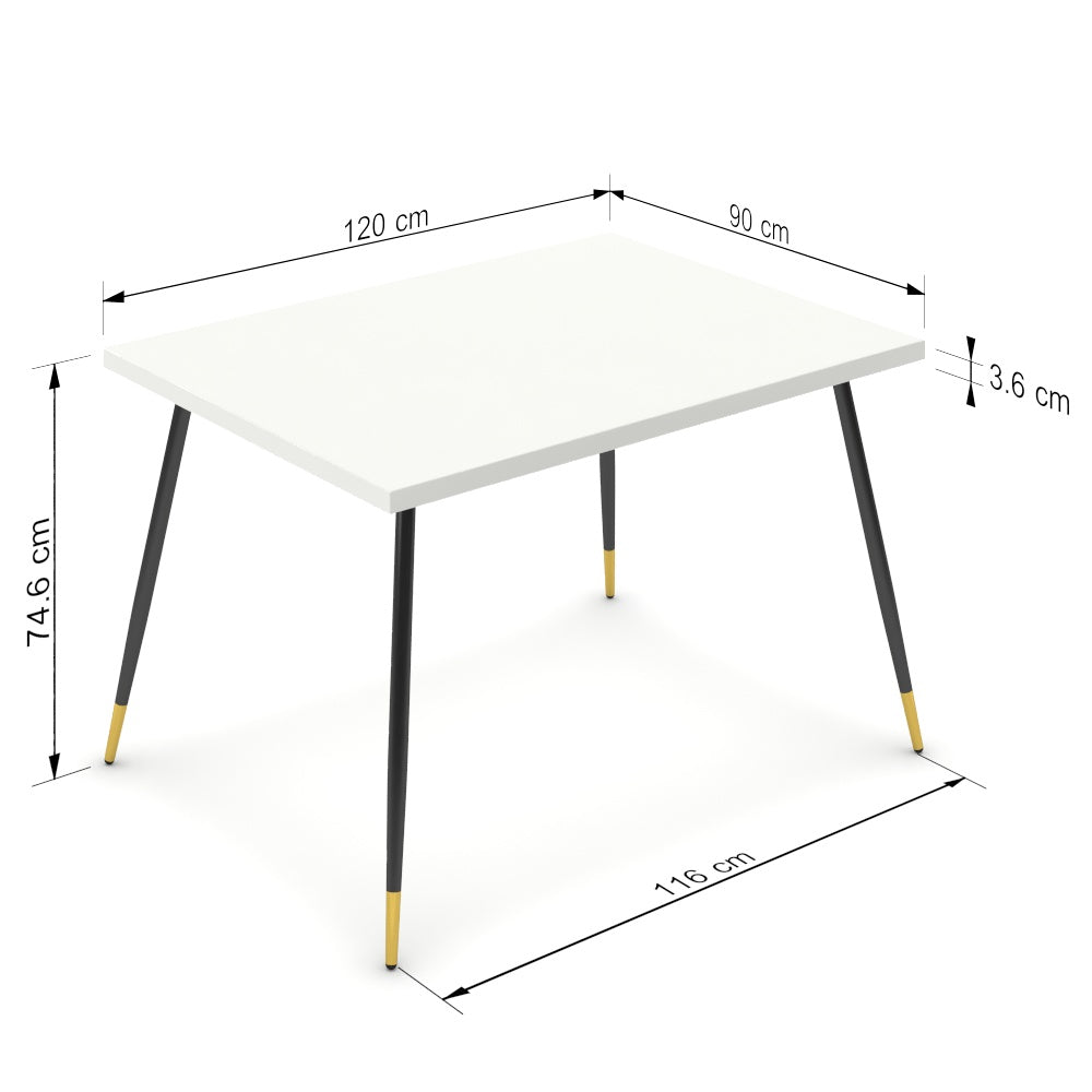 Étkezőasztal - Manu fekete és arany lábbal - Alpesi fehér, méret: 120x90