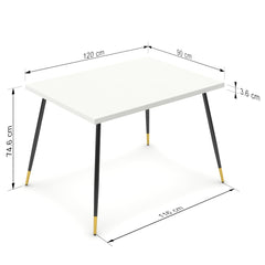 Étkezőasztal - Manu fekete és arany lábbal - Alpesi fehér, méret: 120x90