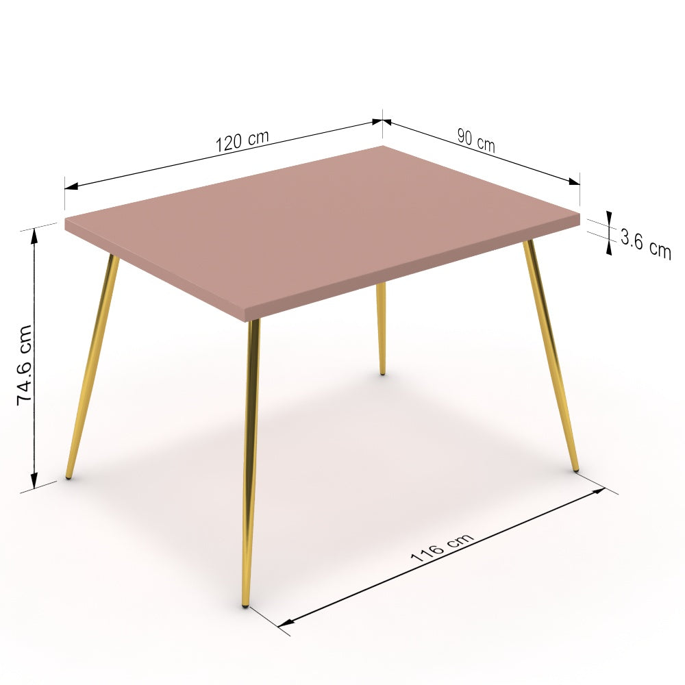 Étkezőasztal - Manu arany lábbal - Antik rózsaszín, méret: 120x90