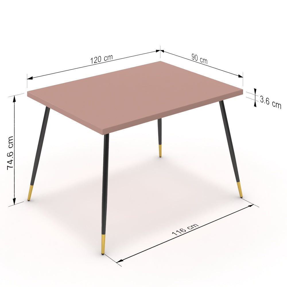 Étkezőasztal - Manu fekete és arany lábbal - Antik rózsaszín, méret: 120x90