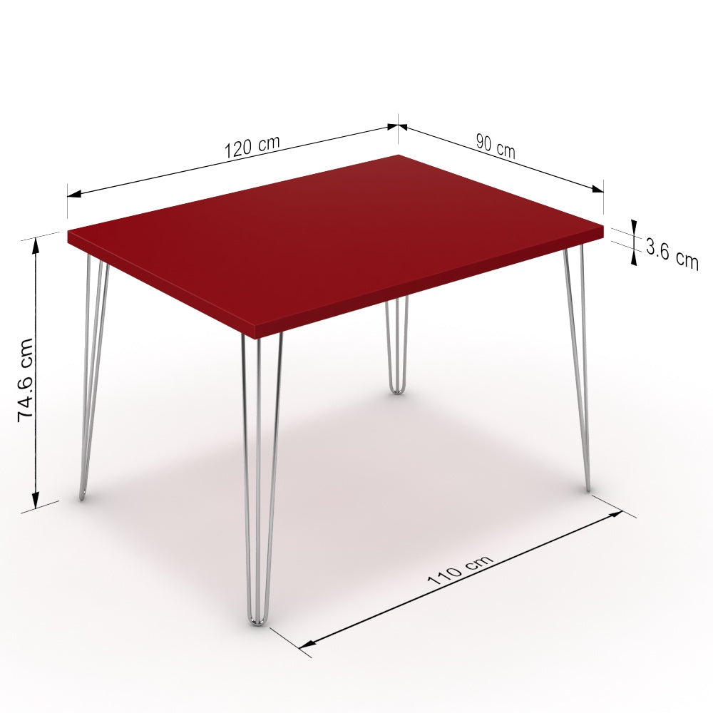 Étkezőasztal - Linga króm lábbal - Chilli piros, méret: 120x90