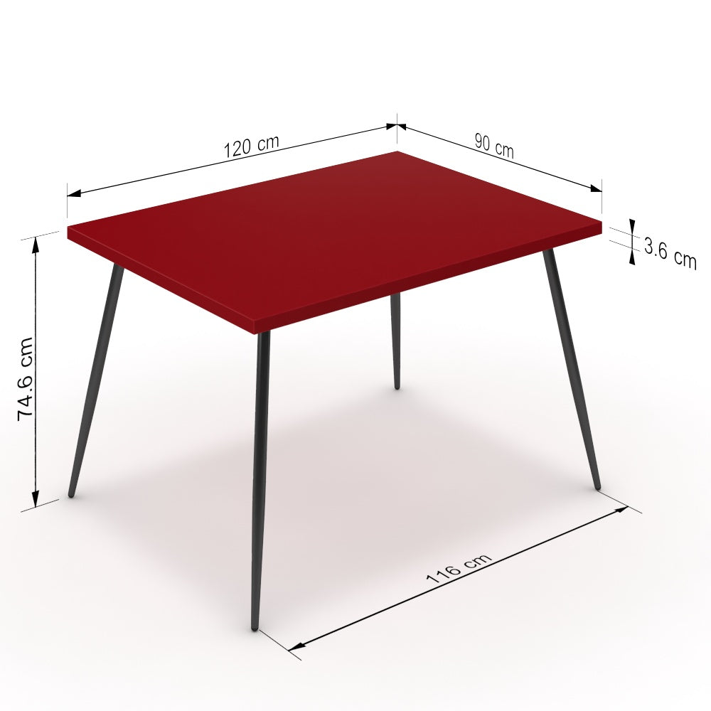 Étkezőasztal - Manu fekete lábbal - Chilli piros, méret: 120x90