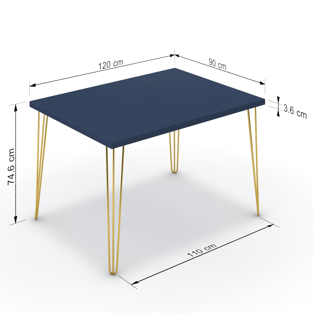 Étkezőasztal - Linga arany lábbal - Tiroli kék, méret: 120x90