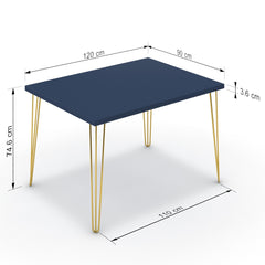 Étkezőasztal - Linga arany lábbal - Tiroli kék, méret: 120x90