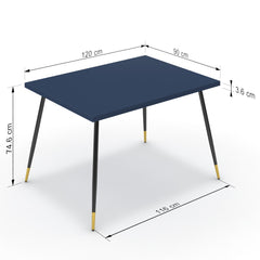 Étkezőasztal - Manu fekete és arany lábbal - Tiroli kék, méret: 120x90