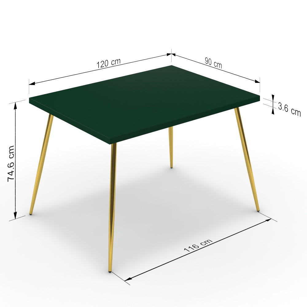 Étkezőasztal - Manu arany lábbal - Forest zöld, méret: 120x90