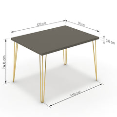 Étkezőasztal - Linga arany lábbal - Fosszil szürke, méret: 120x90