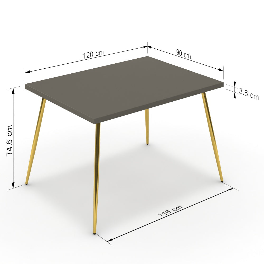 Étkezőasztal - Manu arany lábbal - Fosszil szürke, méret: 120x90