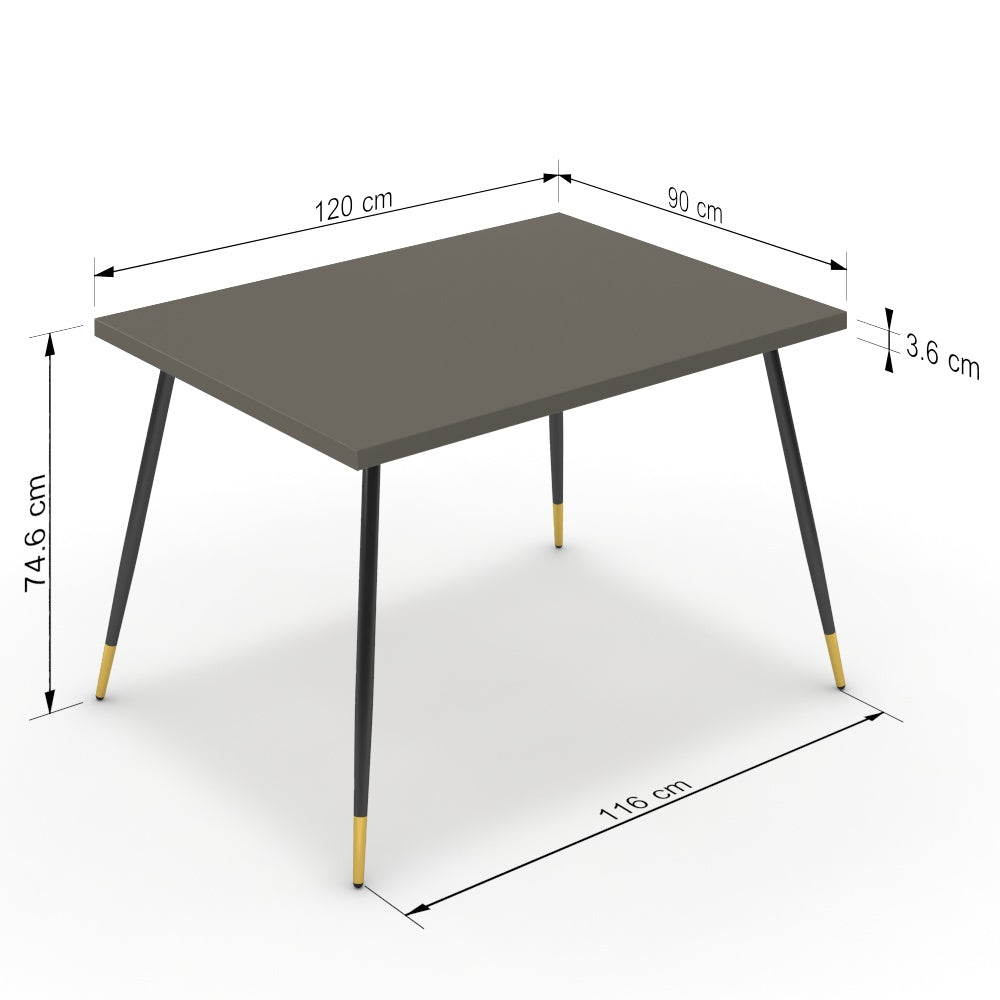 Étkezőasztal - Manu fekete és arany lábbal - Fosszil szürke, méret: 120x90