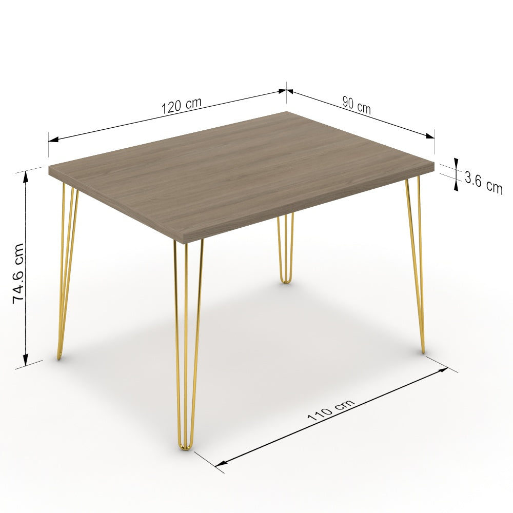 Étkezőasztal - Linga arany lábbal - Szürke Vicenza tölgy, méret: 120x90
