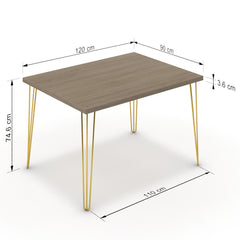 Étkezőasztal - Linga arany lábbal - Szürke Vicenza tölgy, méret: 120x90