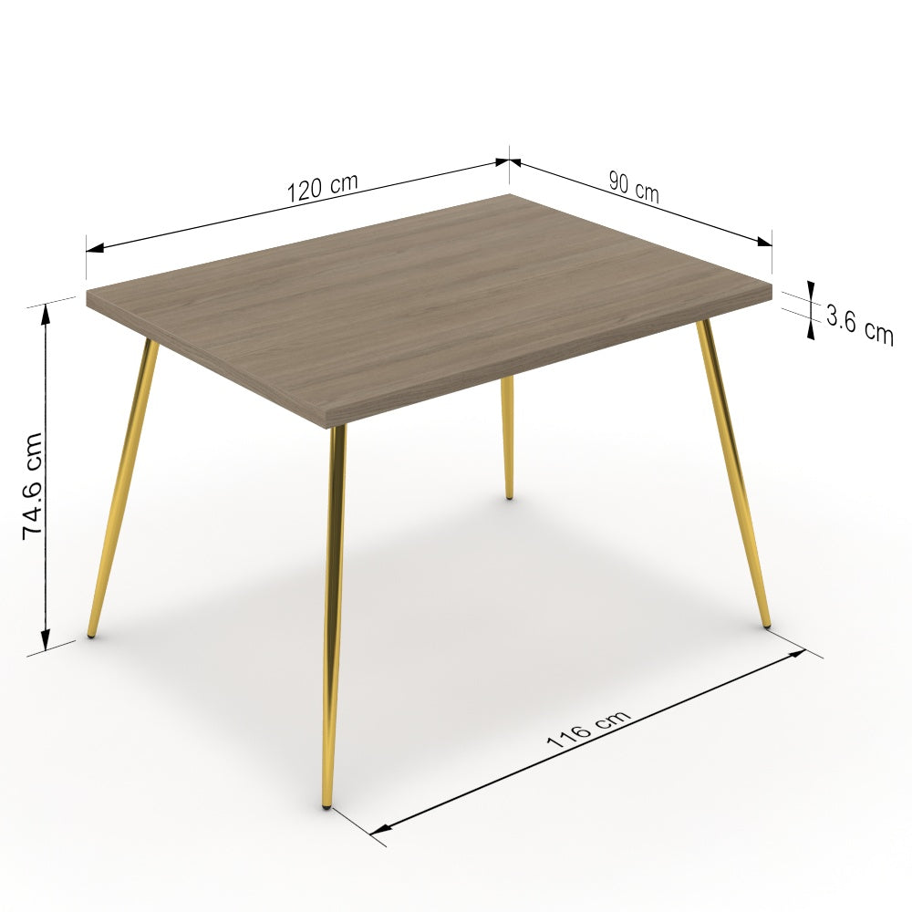 Étkezőasztal - Manu arany lábbal - Szürke Vicenza tölgy, méret: 120x90
