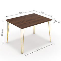 Étkezőasztal - Linga arany lábbal - Mogyoró, méret: 120x90