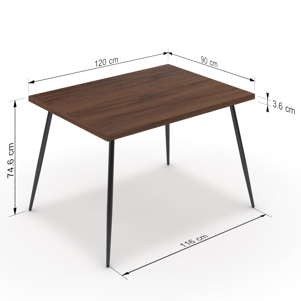 Étkezőasztal - Manu fekete lábbal - Mogyoró, méret: 120x90