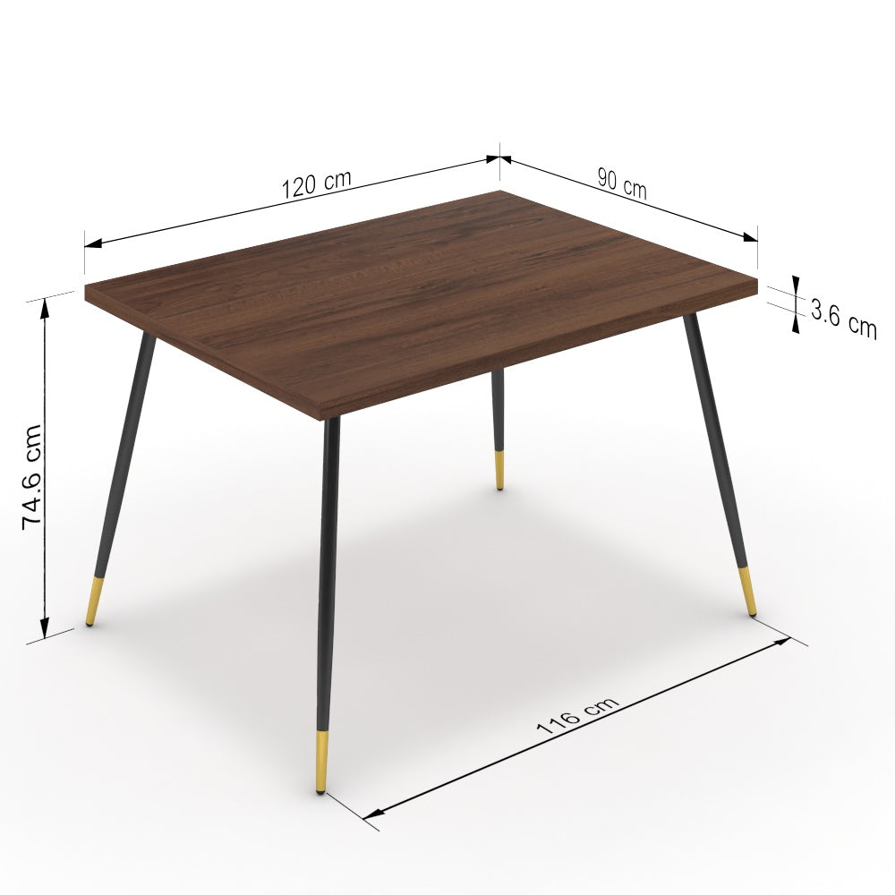 Étkezőasztal - Manu fekete és arany lábbal - Mogyoró, méret: 120x90