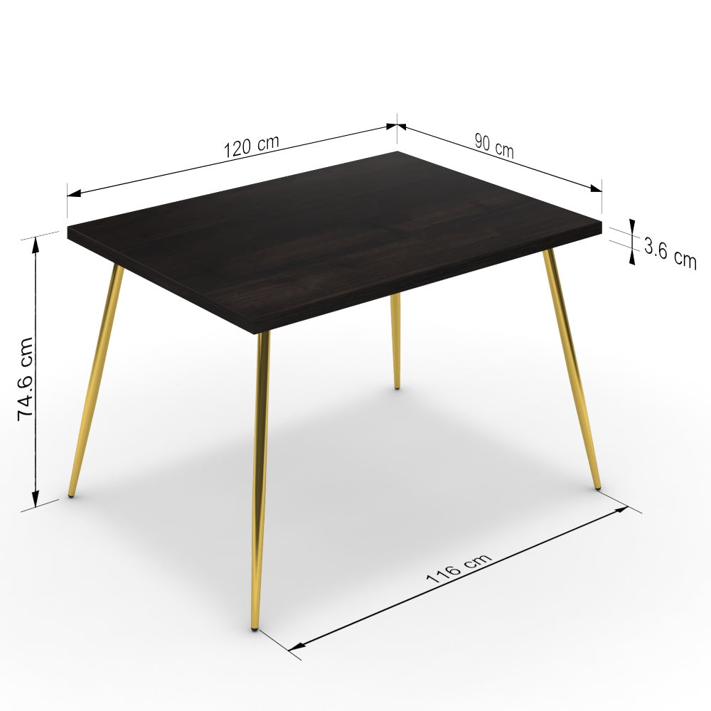 Étkezőasztal - Manu arany lábbal - Füstölt dió, méret: 120x90