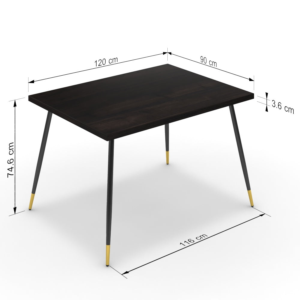 Étkezőasztal - Manu fekete és arany lábbal - Füstölt dió, méret: 120x90
