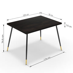 Étkezőasztal - Manu fekete és arany lábbal - Füstölt dió, méret: 120x90