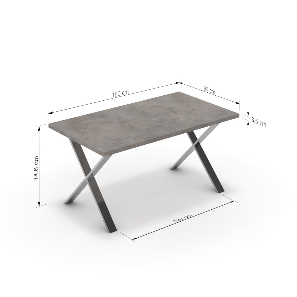 Étkezőasztal - Préma króm lábbal - Vil.szürke Chicago beton, méret: 160x90