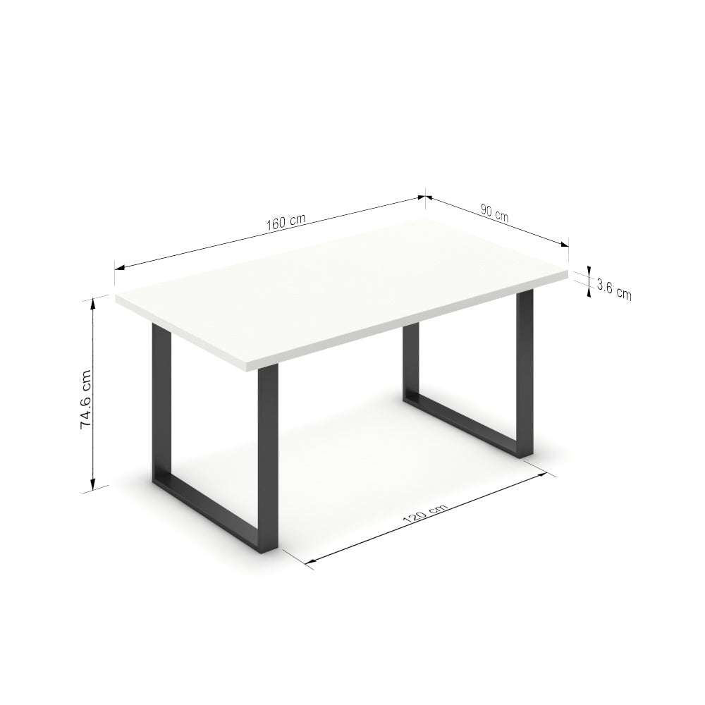Étkezőasztal - Antara fekete lábbal - Alpesi fehér, méret: 160x90