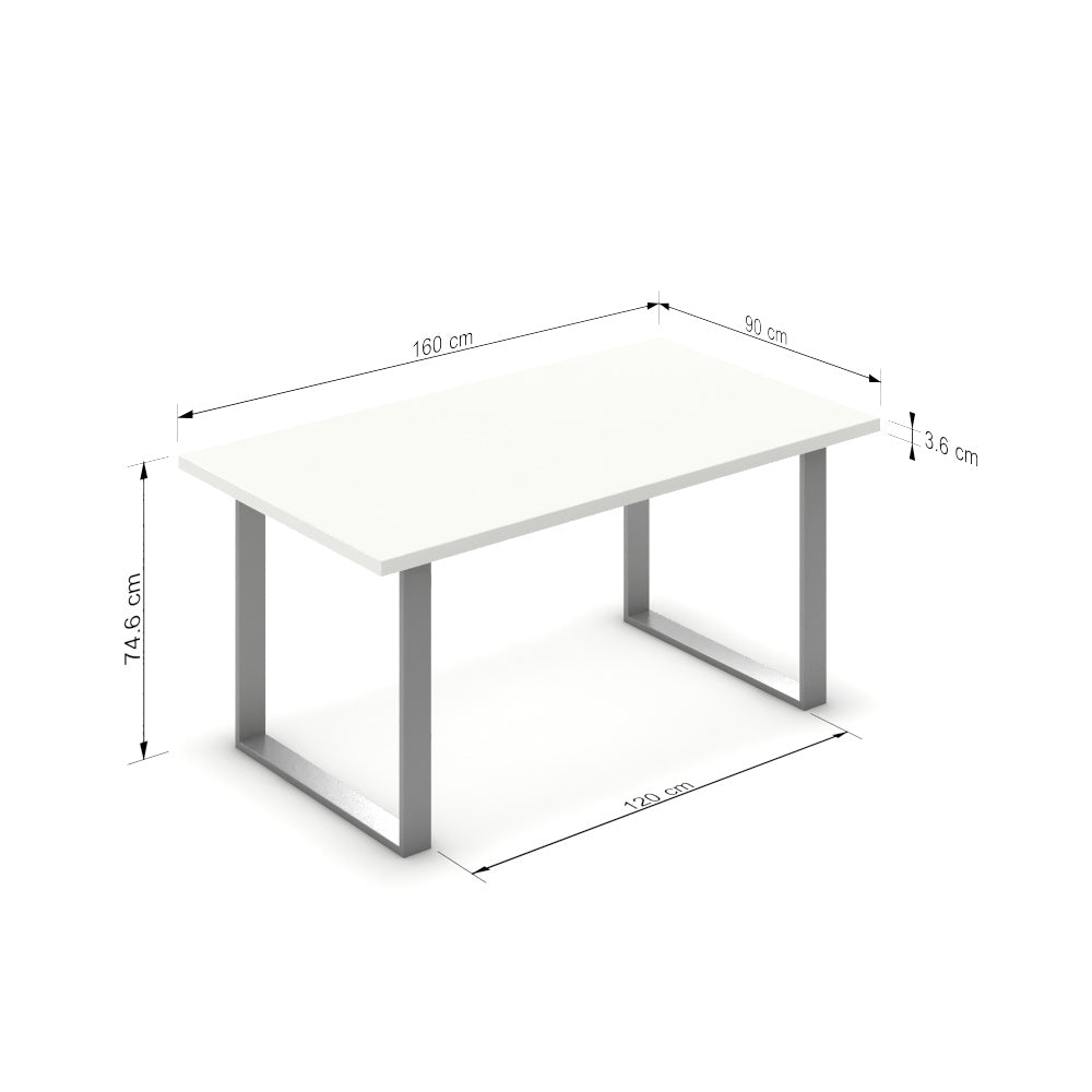 Étkezőasztal - Antara festett ezüst lábbal - Alpesi fehér, méret: 160x90
