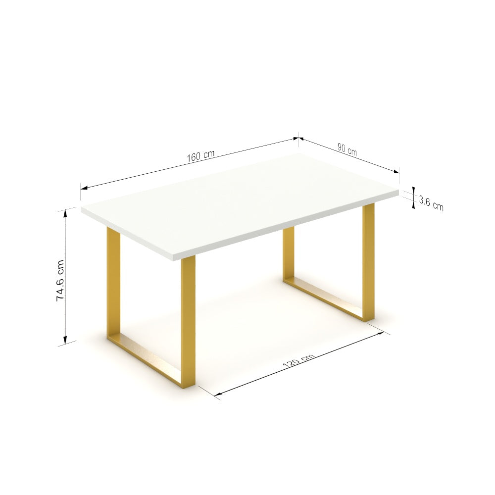 Étkezőasztal - Antara festett arany lábbal - Alpesi fehér, méret: 160x90
